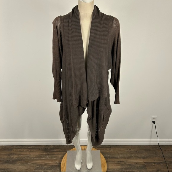 Wilfred Brown linen blend Cardigan Sweater with Waterfall Front *flaw M - Picture 1 of 15